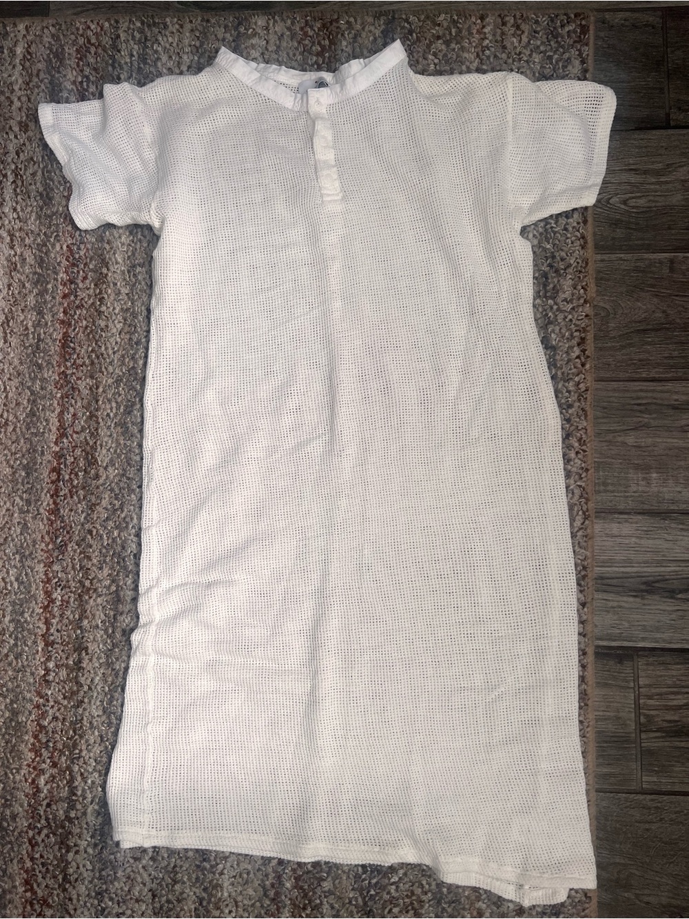 White Waffle Knit Henley Shift Dress